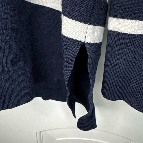 LOFT Women’s Navy & White Striped Sweater Size L Button Shoulder - Picture 5 of 7